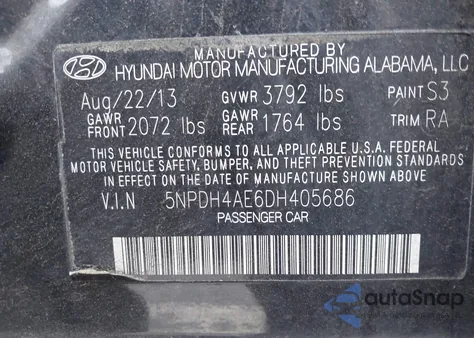 2013 Hyundai Elantra Gls z USA, uszkodzony, nr VIN 5NPDH4AE6DH405686